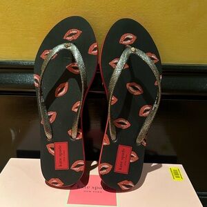Kate Spade Black and Red Kisses Flip Flops